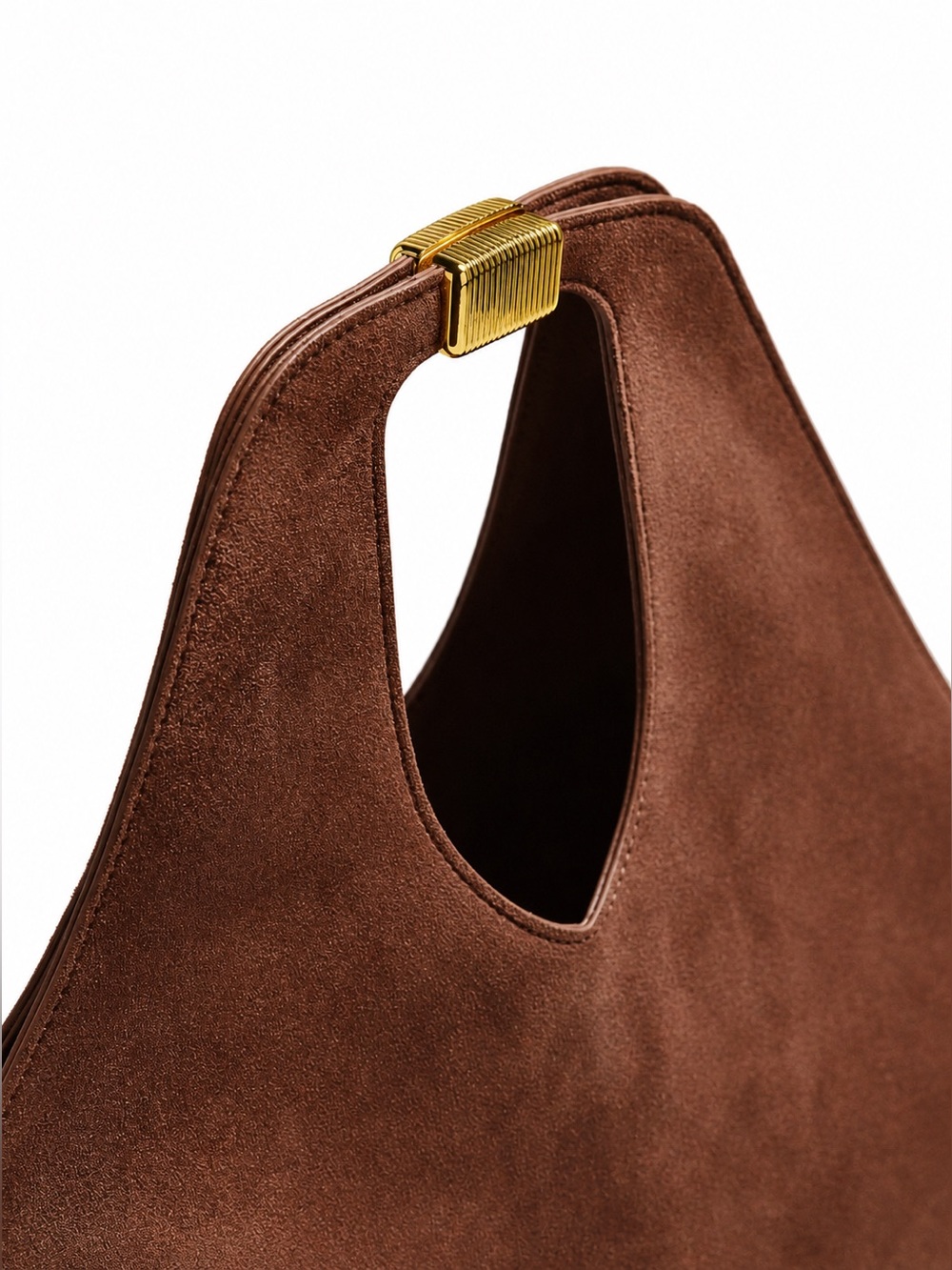 Anthropologie Gilded Handle Faux Suede Tote Bag BNWT SOLD OUT Chocolate - Picture 5 of 9